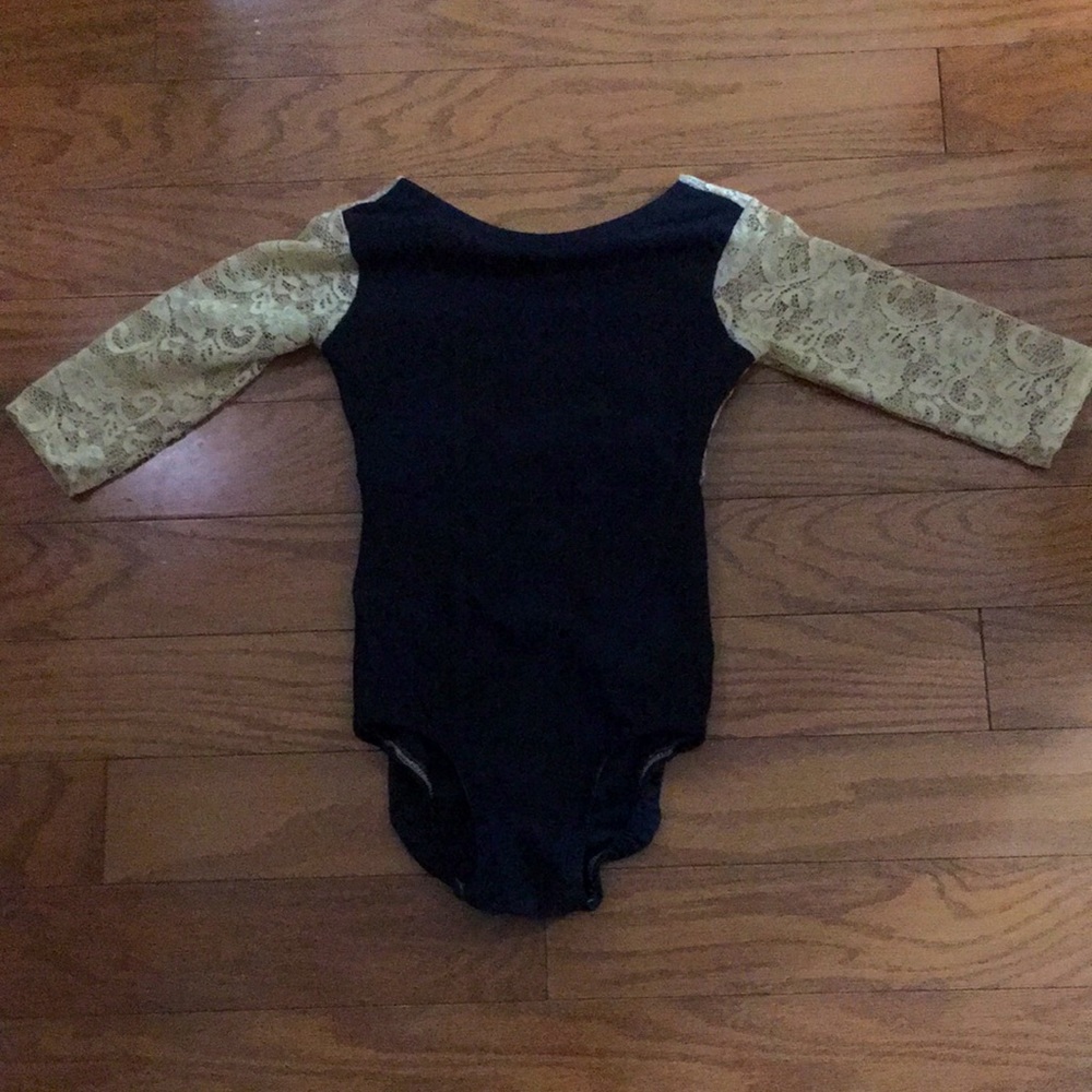 Luckyleo Black Flight Leotard Nude Lace 3/4 Sleeve